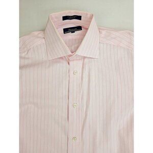 Faconnable Size 3/15.5 R Mens Powder Pink White Stripe French Cuff Spread Collar